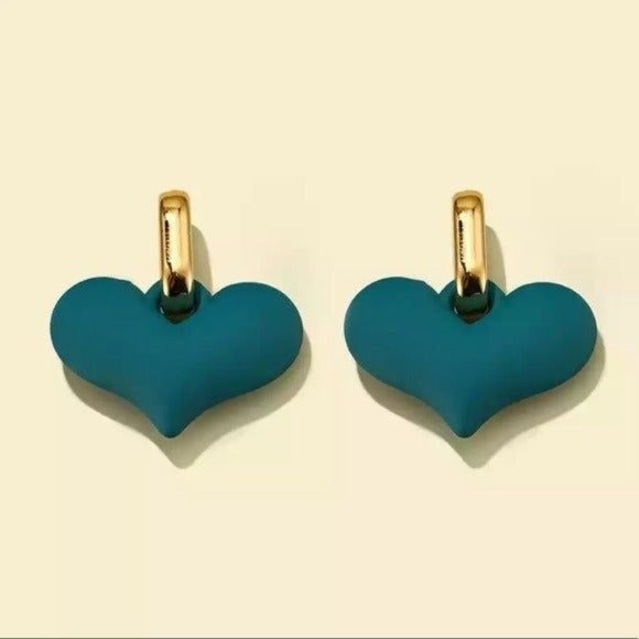 *50% OFF! 2 pair Heart earrings gold pink teal blue dangle drop hearts Y2k retro - Picture 5 of 5